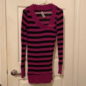 Striped, Asymmetrical Neckline, Sweater